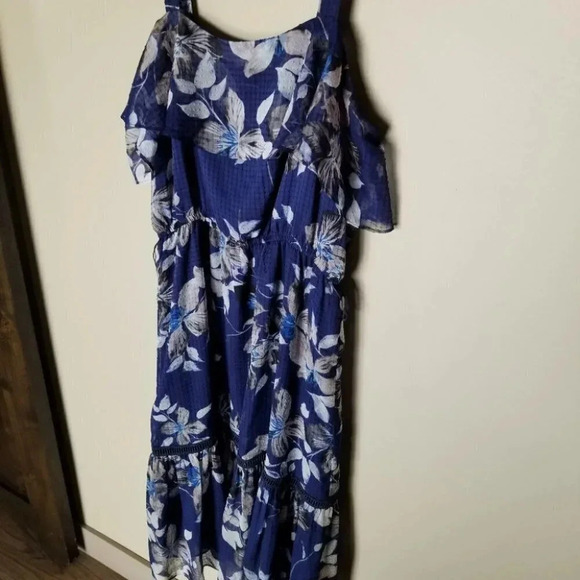Eliza J Blue Floral Ruffle Midi Dress 14 - Picture 5 of 16
